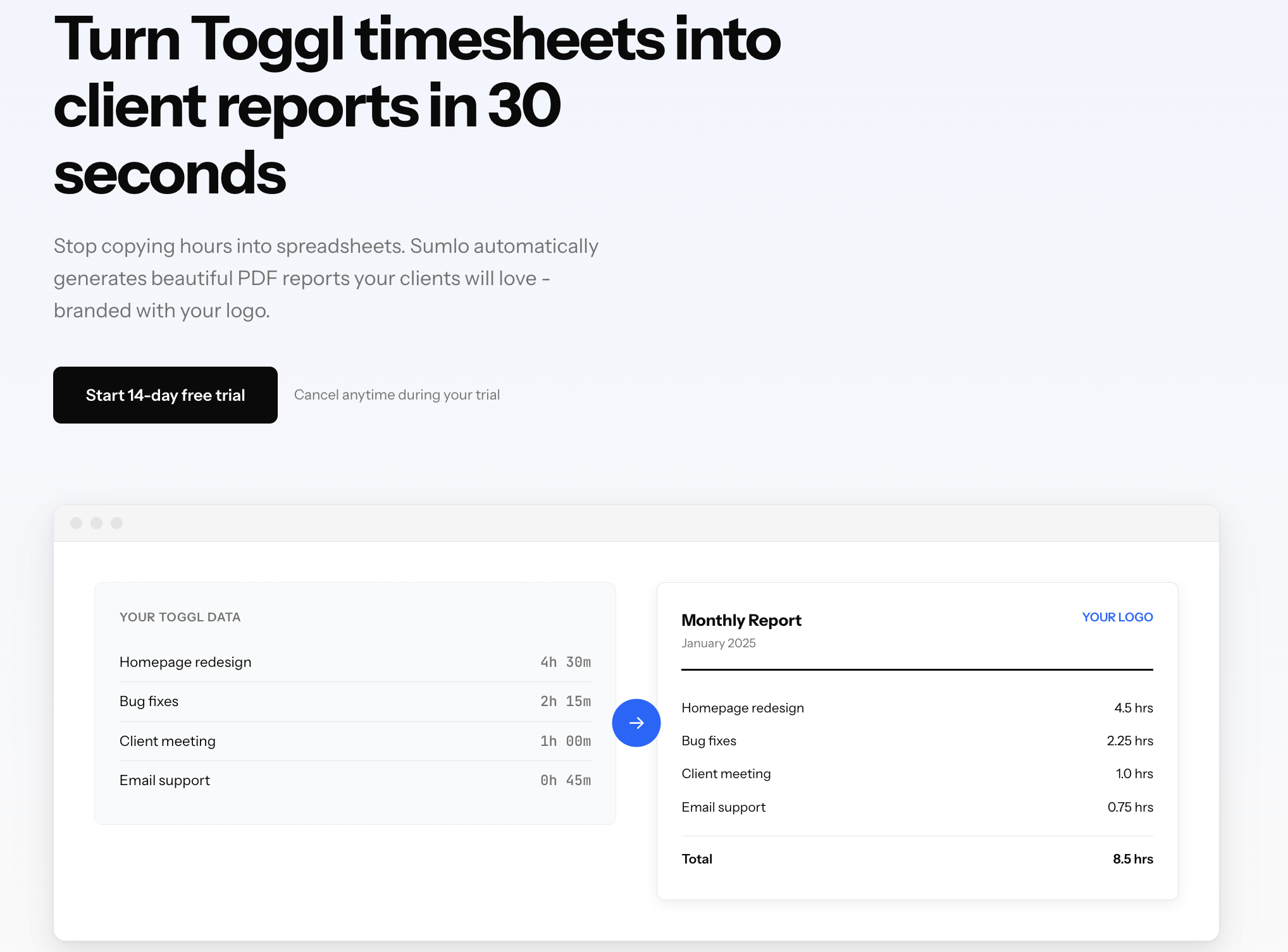 sumlo toggl timesheets into client reports